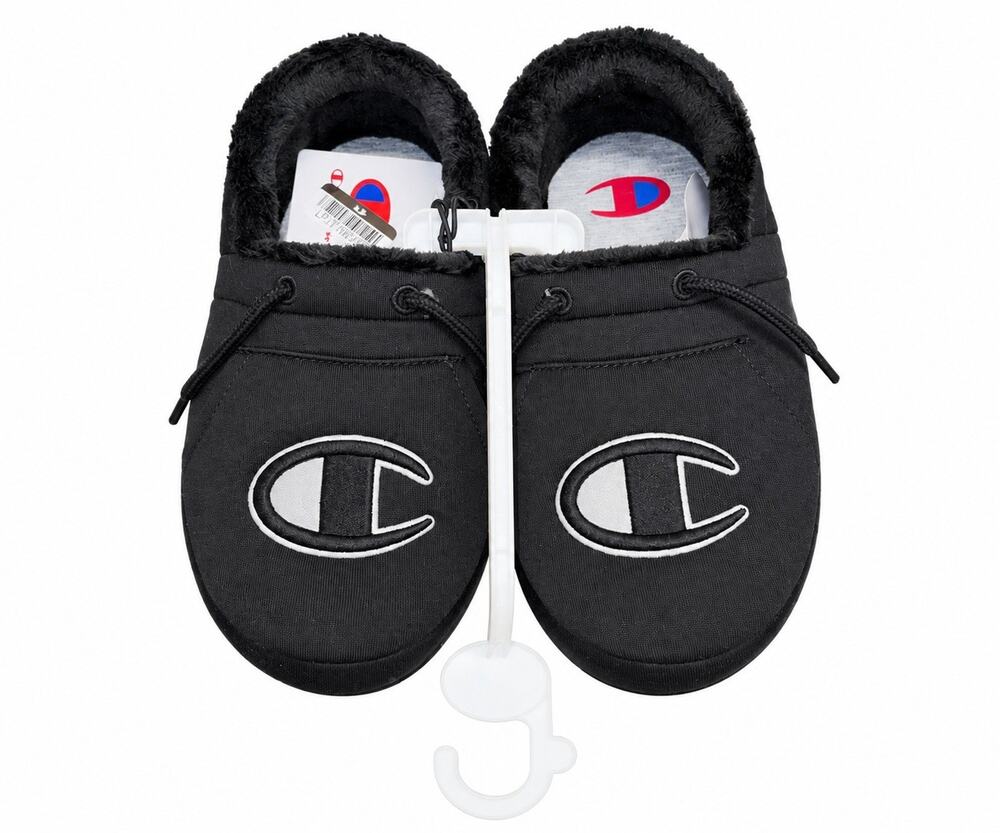 Champion University 25 Slippers Black Men’s 7 Women’s 9 Logo Fleece Lined NWT